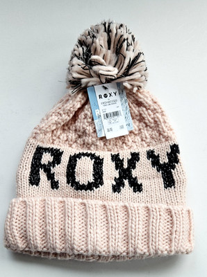 ROXY Women's One Size Pink Knit Winter Hat Pom Pom Logo Beanie Tonic Girl
