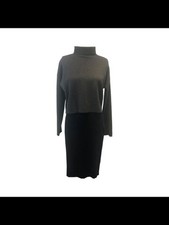 TAYLOR Womens Gray Layered Look Midi Sheath Evening Dress Size: L