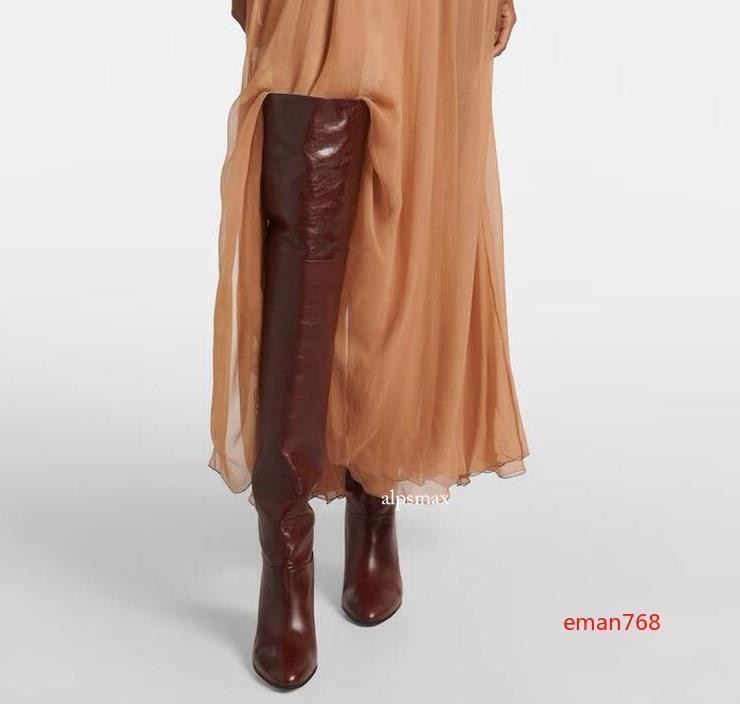 Over The Knee Boots for Women Fashion High Heels Real Leather Pointed Toe Shoes