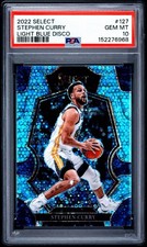 2022  Panini Select Stephen Curry #127 Light Blue Disco Prizm #'d/99 PSA 10.