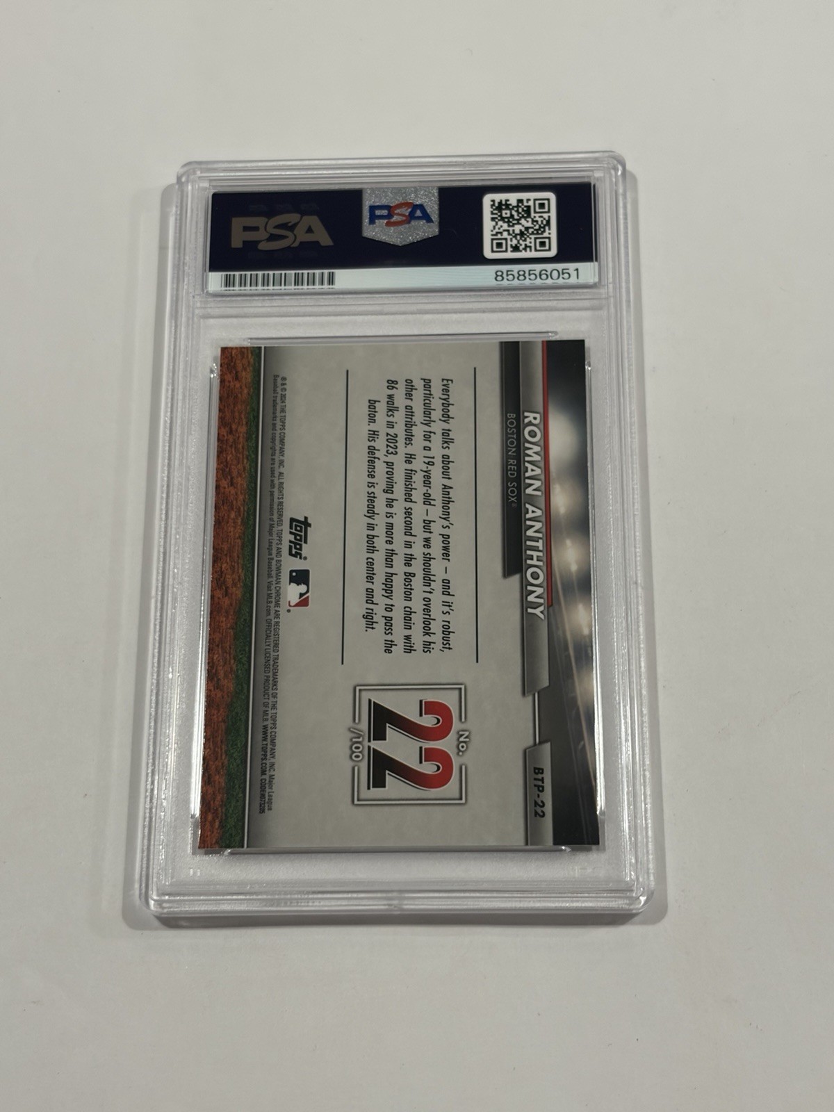 2024 Bowman Chrome Roman Anthony Bowman Scouts Top 100 Auto Signed #BTP-22 PSA view 2