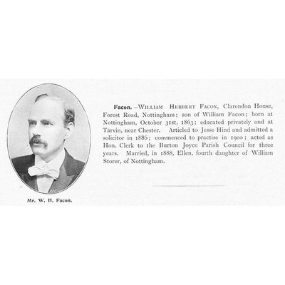 William Herbert Facon of forest Road, Nottingham Antique Print 1901