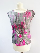 Principles Silk/Cotton Dark Grey/Vibrant Pink Short Sleeve Top 12 Occasion