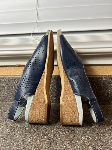 David Tate Comfort Sandals Womens 8 N Navy Blue Leather Slip On Wedge Sling Back - Picture 6 of 11
