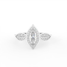 14K Yellow Gold Lab Grown Diamond Marquise Ring, Halo Design, Unique Bespoke