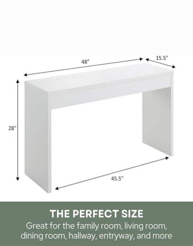 Console Table 48-In Wood Rectangular Minimalist Desk Vanity Living Room White - Picture 3 of 5