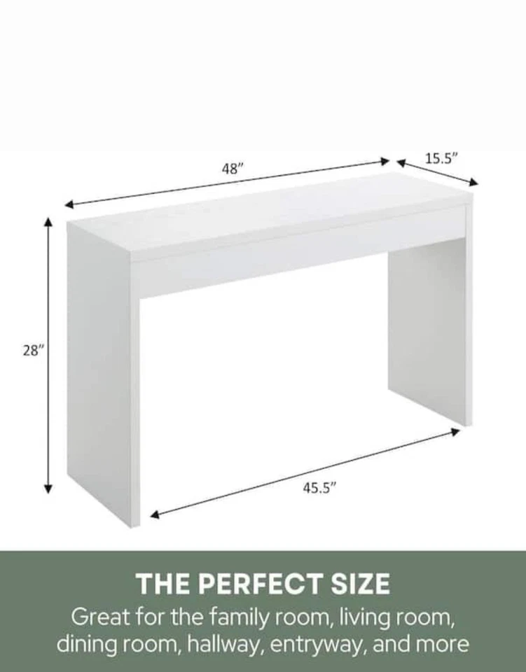 Console Table 48-In Wood Rectangular Minimalist Desk Vanity Living Room White - Image 3 of 4