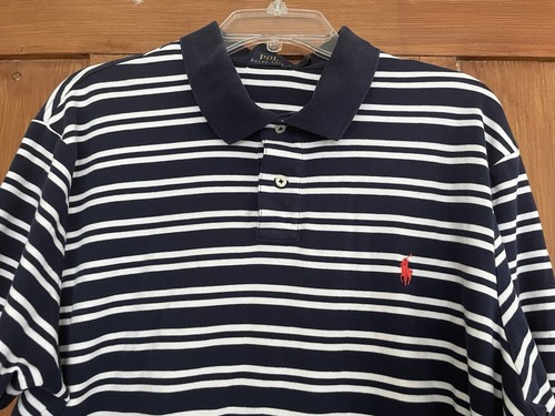 Polo Ralph Lauren blu navy bianco righe maglia polo XXL rosso cavallo - Foto 3 di 6