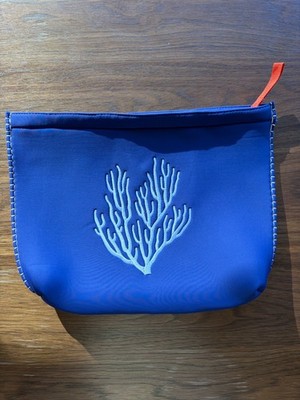 Sea star neoprene pouch medium navy blue white embroidered accent interior net