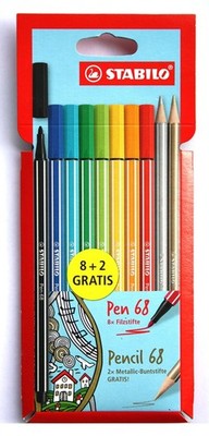 STABILO  Pen 68 Premium - Filzstifte 8 stck. + 2 Pencil 68 Buntstifte