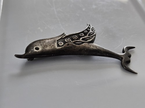Broche épingle dauphin sterling James Avery - détail gravé vintage J A retraité - Photo 5/14