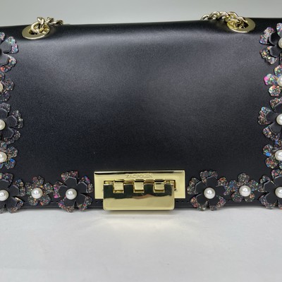 ZAC ZAC POSEN EARTHETTE Floral Garden Flap Chain Shoulder Bag Black NWT