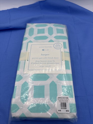 NEU Pottery Barn KIDS BABY Bio Harper Peyton Geo Spannbetttuch Aqua