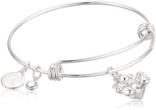 , Teddy Bear Charm Shiny Silver Bangle Bracelet