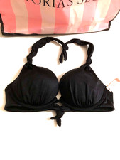 Victoria's Secret Swim Push Up Halter Bikini Top Black NWT