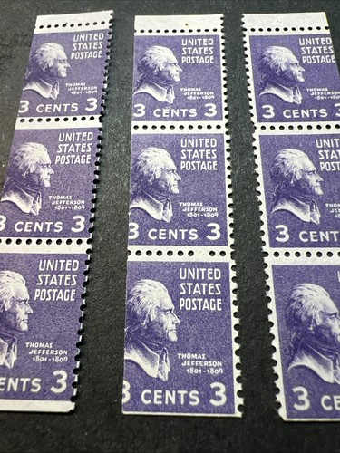 Scott#:807a-Thomas Jefferson 3¢ 1938 Miscut - Misperf Bklt Pane Of 3-9 Stamps-US - Picture 3 of 4