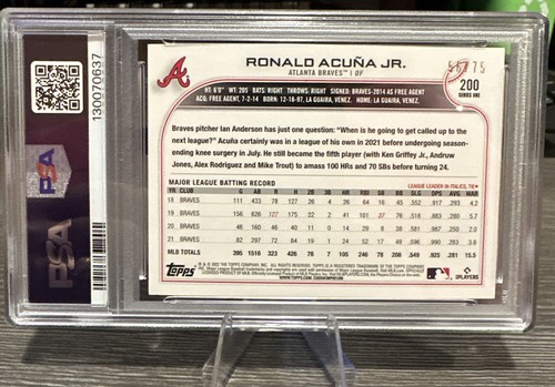 2022 Topps 1st Edition Ronald Acuna Jr ORANGE Braves SP /75 ๐ฅ PSA 10 ๐ฅ POP 8 - Picture 2 of 3