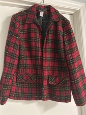 Sag Harbor red black yellow plaid tweed blazer jacket full zip closure womens12