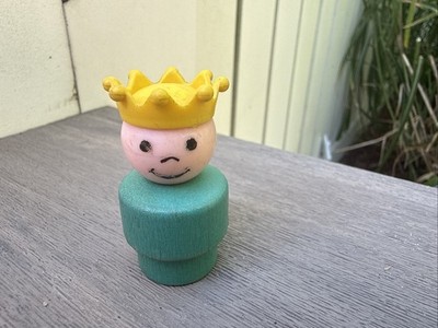 Vtg Fisher Price Little People #993 Castle Prince King Wood Figure Yellow Crown
