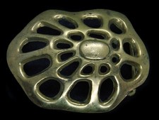 TI13169 COOL VINTAGE 1970s ABSTRACT ART FASHION SOLID BRASS BELT BUCKLE