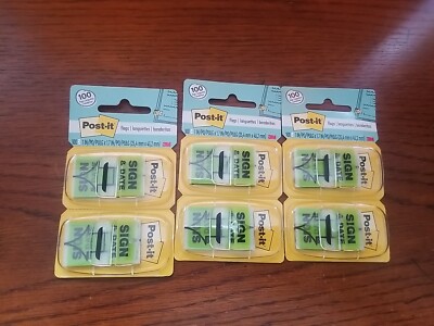 POST IT FLAGS, SIGN & DATE, GREEN FLAGS, 100 FLAGS  680-SD2, Lot Of 3 Packs