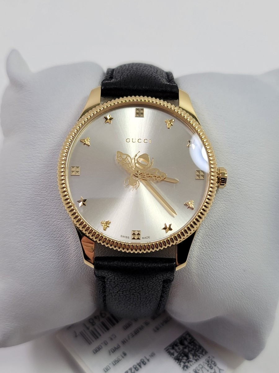 Gucci G-Timeless SWISS Quartz Silver Dial Leather Strap Ladies
