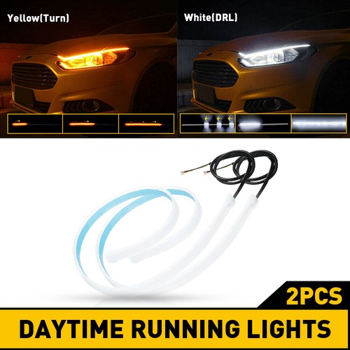 2x Start Scan Dynamic WHITE Amber LED DRL Hood Light Strip Daytime Running Light - Picture 1 of 12