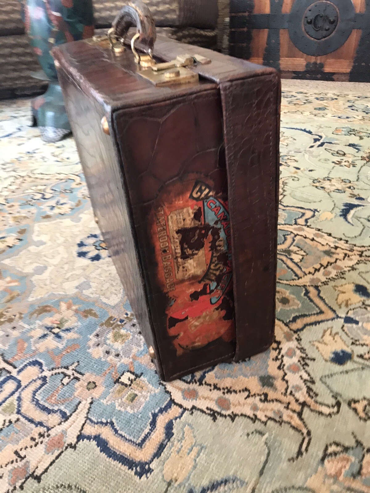 Antique Alligator Suitcase Vintage British Gem