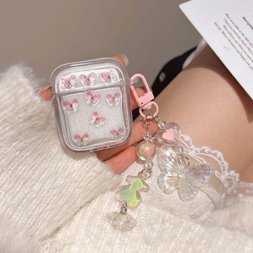 Purple pink butterfly crystal pendant wireless bluetooth charging box for apple - Zdjęcie 13 z 14