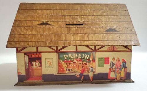 Biscuit Tin, Moneybox , Parein Biscuits, 1940s, Amvers Belgium - Picture 1 of 16
