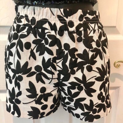 J Crew Boardwalk Shorts Black/White Floral Cotton Elastic Waist