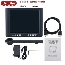 8-in TFT Monitor 1024x768 Microscope LED Screen Industrial IPS Display w/ Arm
