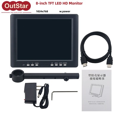 8-in TFT Monitor 1024x768 Microscope LED Screen Industrial IPS Display w/ Arm