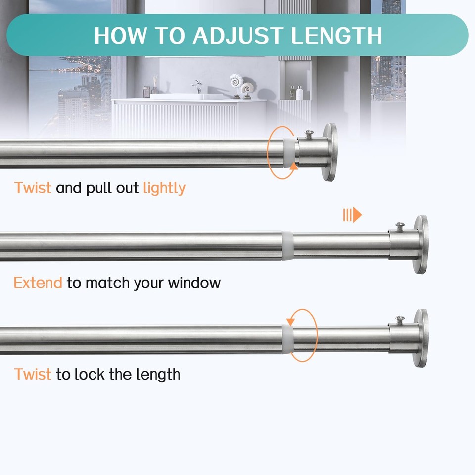 Shower Curtain Rod 4364 Inch Shower Rods for Bathroom with 12 Hooks