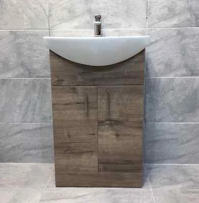 HYDROS Vanity Unit Walnut Oak Finish Basin Sink 550mm Bathroom Storage Driftwood Brown