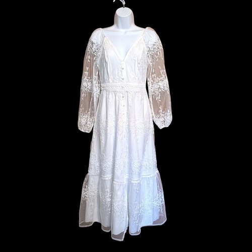 Einfaches weißes Kleid mit transparenten Ärmeln, Größe 6 - Bild 3 von 7