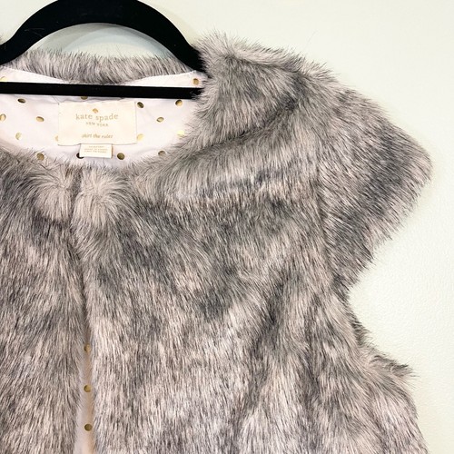 Kate Spade Kids Girls Polka Dot Lining Gray Faux Fur Vest Size 14 Youth Designer - Picture 8 of 10