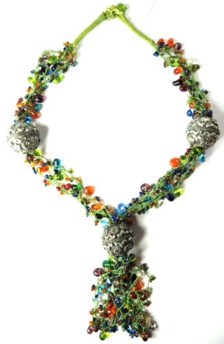ANTIQUE HAND MADE GYPSY TRIBAL BELLY DANCE BEADS NECKLACE CRYSTALS ORNAMENT..