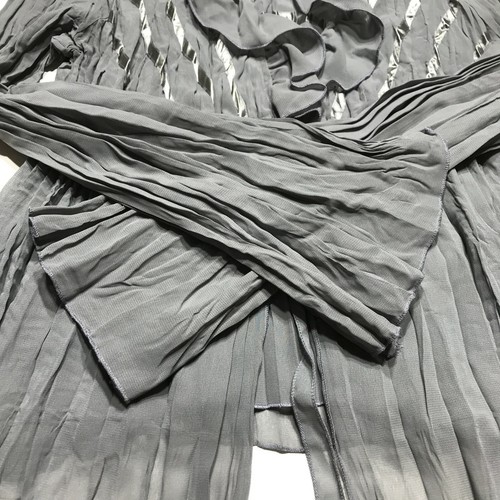 Elements Top Womens Size L Gray Crinkled Faux Ruffled Tie Front Sateen Ribbon - Picture 8 of 12