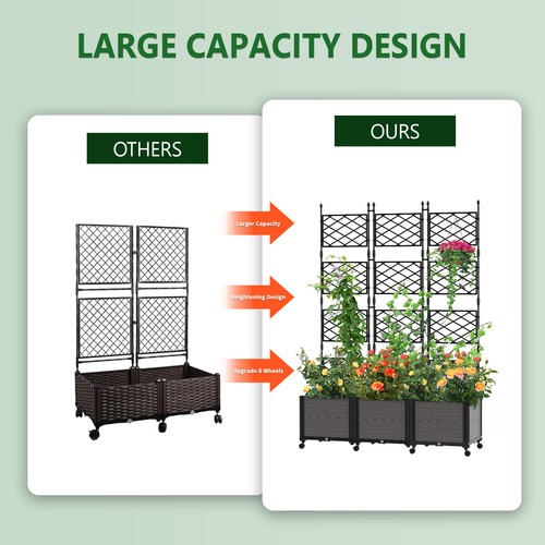 Raised Garden Bed Planter Box w/ Wheels Tomato Cage Planter w/ Trellis Vegetable - Picture 43 of 44