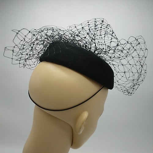Failsworth Hat Studio BLACK Pillbox Birdcage Veil Fascinator Hat 100% Wool, NWT - Picture 10 of 15