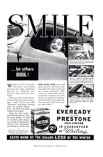 Eveready Prestone Antifreeze "Smile... Let Others Boil Over" Print Ad 1938