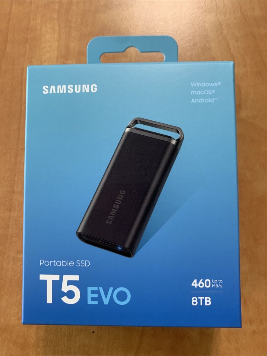 New Samsung Portable SSD T5 EVO USB 3.2 8TB Black MU-PH8T0S New Samsung Portable SSD T5 EVO USB 3.2 8TB Black MU-PH8T0S
