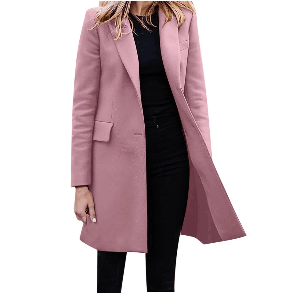 Women Notched Lapel Collar Single Breasted Pea Coats Winter Overcoat Long Jacket - Image 3 of 4