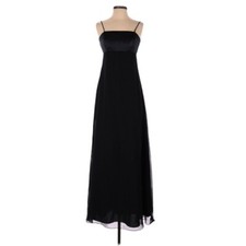 Alfred Angelo Black Satin and Chiffon Long Dress Size Small Spaghetti Straps