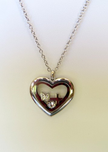 Stainless Steel Floating Glass Heart Locket Charm Necklace Pendant - Picture 4 of 5