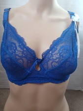 Boux Avenue Balconette Bra Cobalt Blue Gracey Wired Lace Non Lined 32G