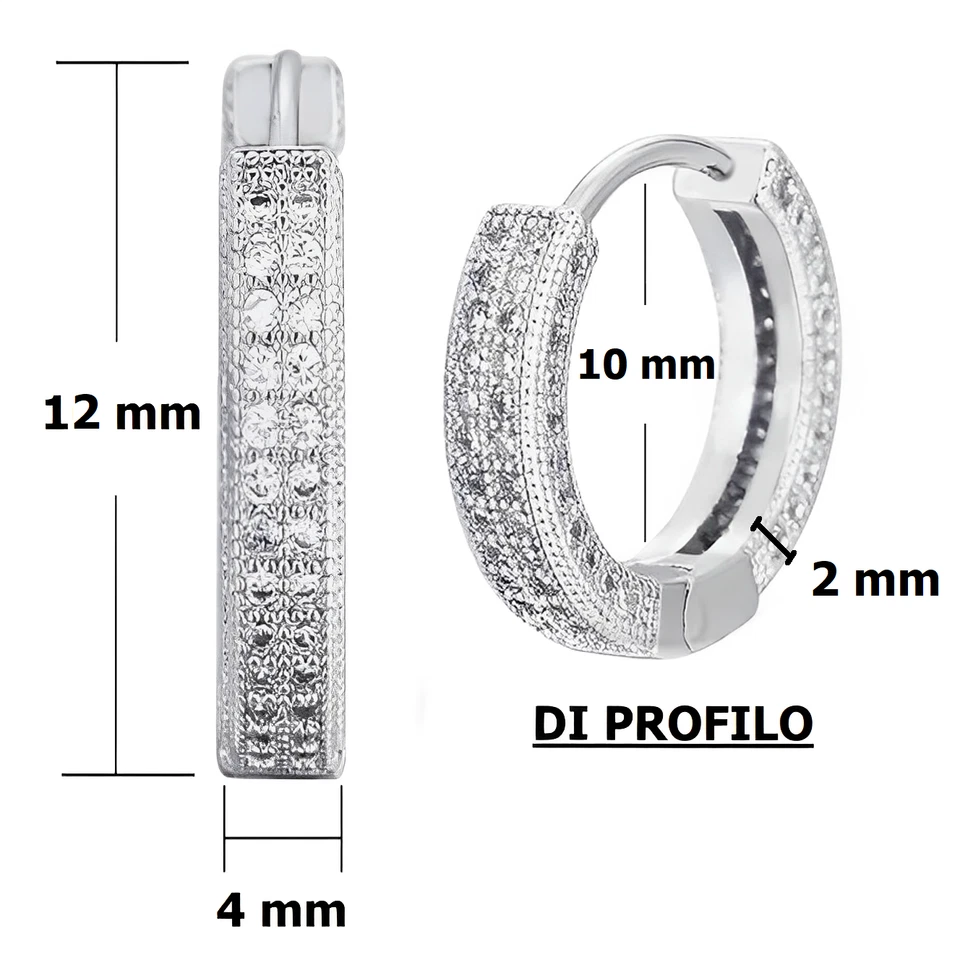 Orecchini a Cerchio con Doppi zirconi Uomo Donna Unisex Cerchietto in Acciaio - Immagine 4 di 4