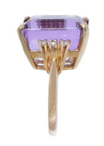 Ladies 14K Yellow Gold Diamond & Amethyst Ring 6.25 - Picture 2 of 7