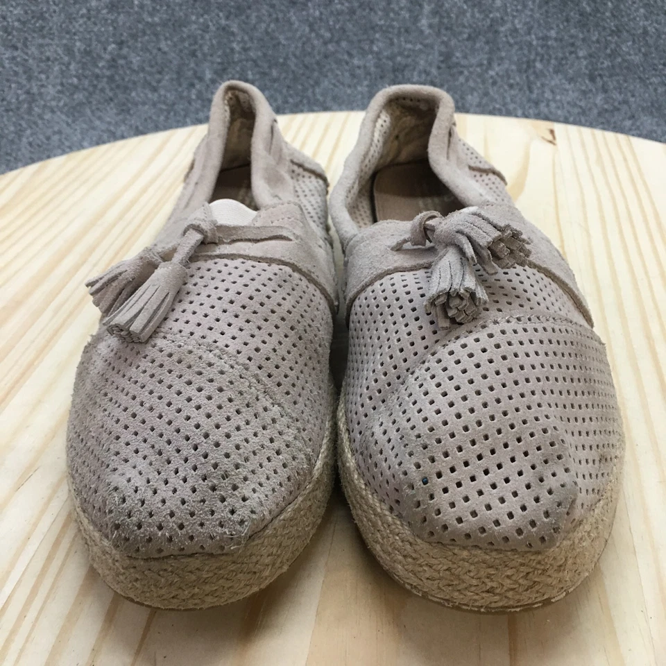 Toms Zapatos Mujer 11 Borlas Alpargatas Beige Gamuza Cómodo Perforado Bajo Foto 4 de 4